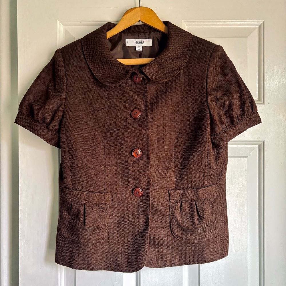 LE SUIT Essentials Brown Blazer   Tweed Short Sleeve   W Size 12P